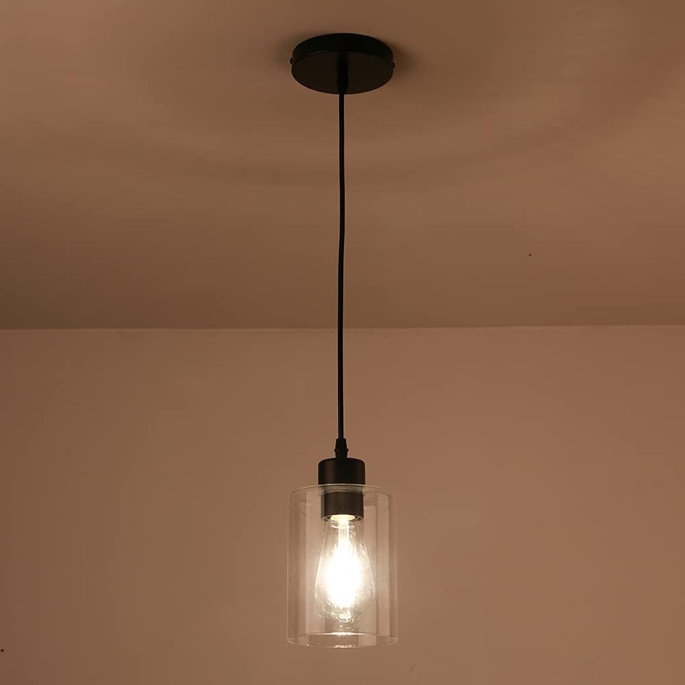 Modern Black Farmhouse Clear Glass Cylinder Pendant Light Fixture,Island Ligh...