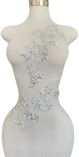 Handmade Rhinestones Bodice lace Applique handsewing Beads Sequins Trim Patch...