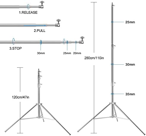 Photo Video Studio Backdrop Stand, 9.19ft Stainless Steel Backdrop Support Sy...
