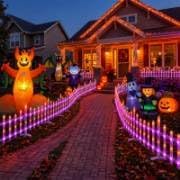 8 Pcs Light up Halloween Fence Outdoor Yard Garden, Purple,Orange