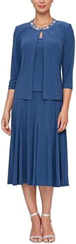 Alex Evenings Women's 2 Piece Tea Length Jacket Dress with Sequin Beaded ...