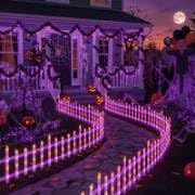 8 Pcs Light up Halloween Fence Outdoor Yard Garden, Purple,Orange
