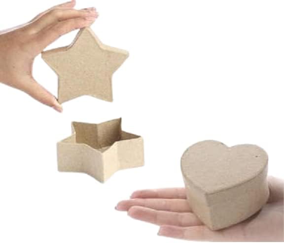 24 Paper Mache Star & Heart Boxes – Blank Craft Favor Box and Lid (3"...