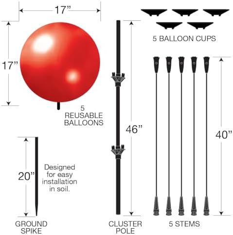 Reusable Outdoor Balloon Clusters - Helium Free, All-Weather, Durable, Plasti...