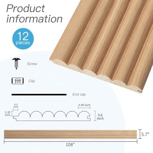 Art3d 108 x 5.7 Inch Fluted Wood Wall Paneling for Home Decor, Beaded Oak