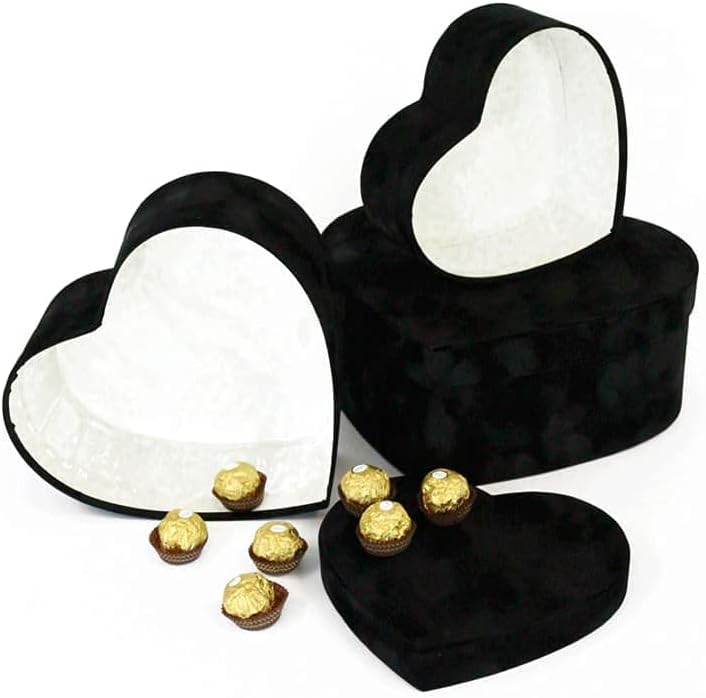 UNIKPACKAGING Premium Quality Heart Shaped Velvet Flower Boxes, SET OF 3, Gif...