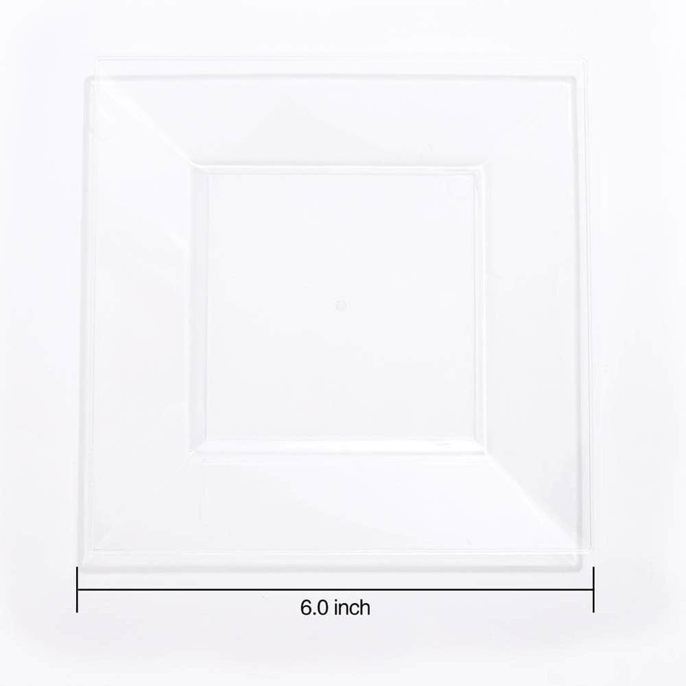 100PCS Clear Plastic Plates-6inch Square Disposable Plates- Small Appetizer P...