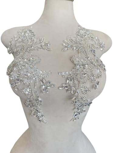 Handmade Rhinestones Bodice lace Applique handsewing Beads Sequins Trim Patch...