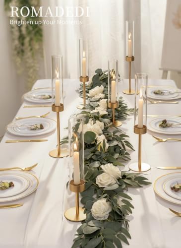 Romadedi Glass Hurricane Candle Holders for Candlestick, Gold, Set of 6