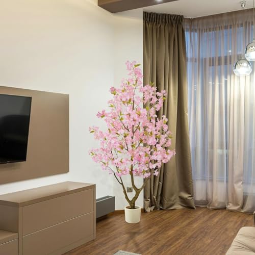 Warmplants Artificial Cherry Blossom Tree 6ft Sakura with White Planter