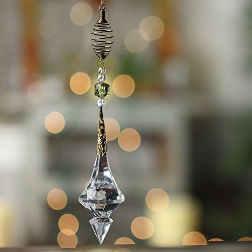 Group of 6 Clear Acrylic Crystal Teardrop and Green Bead Ornaments for Tree T...