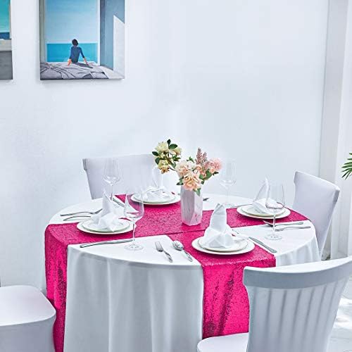 Pufogu 12 x 72 inches Hot Pink Sequin Table Runner, 6 Packs