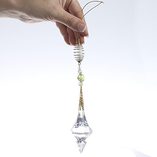 Group of 6 Clear Acrylic Crystal Teardrop and Green Bead Ornaments for Tree T...