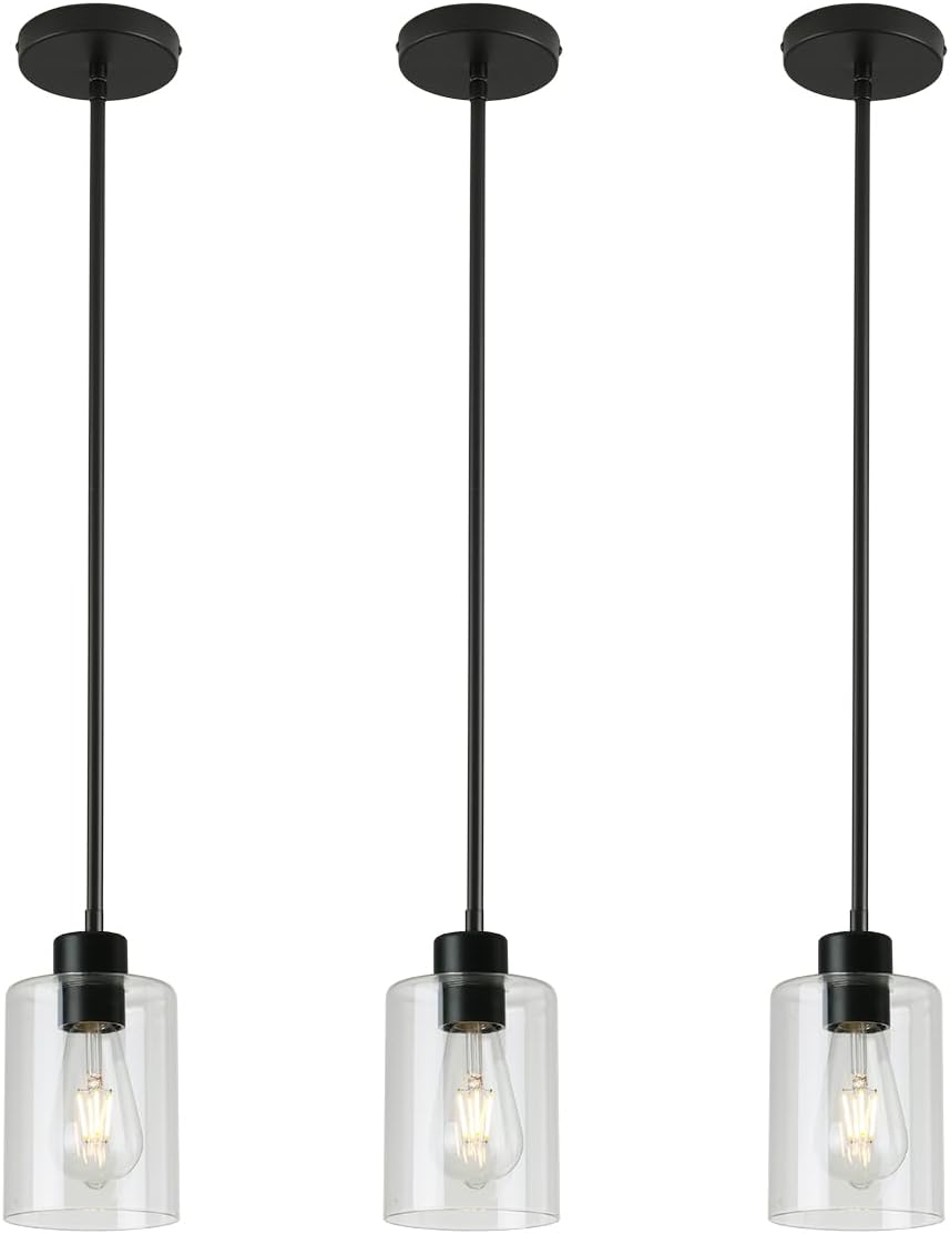 3 Pack Black Pendant Lights Kitchen Island, Modern Industrial Matte Black Han...