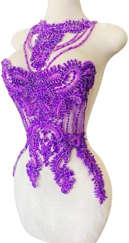 Handmade Crystal on lace Applique Sewing Rhinestones Fringe Beads Sequins Pat...