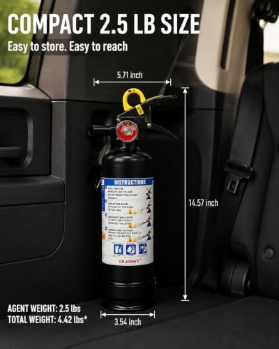 Ougist Car Fire Extinguisher, 1-A:10-B:C, FF1KG, 2.5lb Dry Chemical, 1 Pack