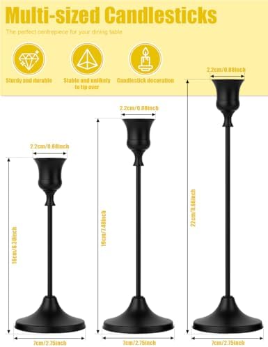 4 Sets(12 Pcs) Black Tapered Candle Holder,Candlestick Tall Metal Candlestick...