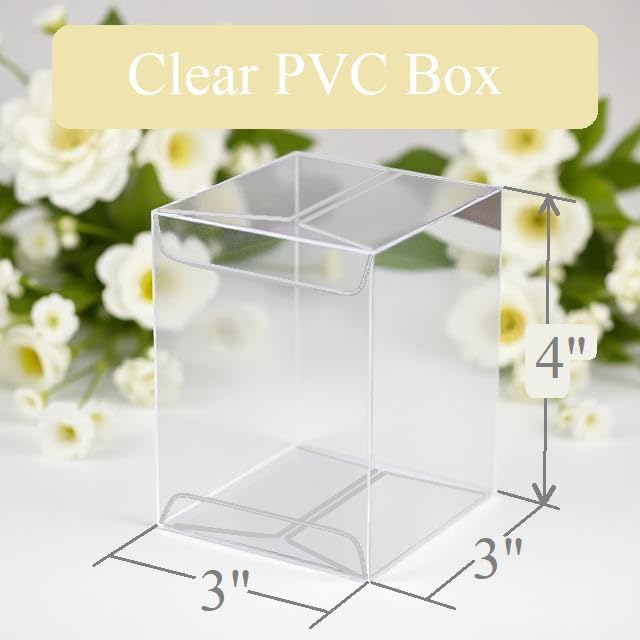 Dura 50 PCS 3x3x4 Clear Plastic PVC Boxes for Party Favor Wedding, Retail Pro...