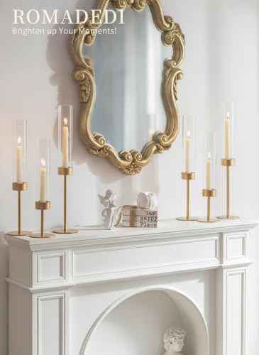 Romadedi Glass Hurricane Candle Holders for Candlestick, Gold, Set of 6