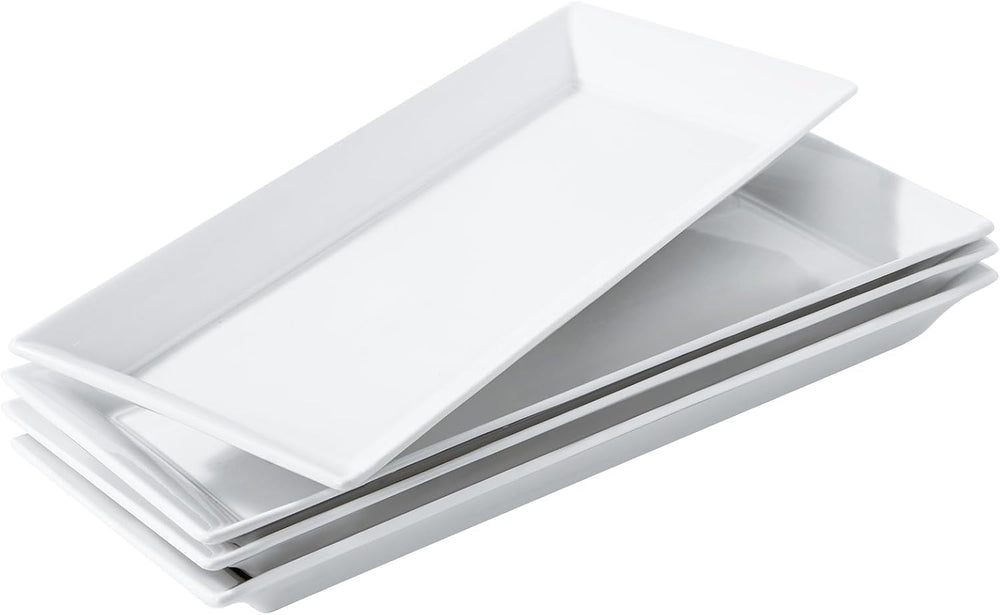 14" Rectangular Platters Set of 4, White Ceramic Platters, Large Serving...