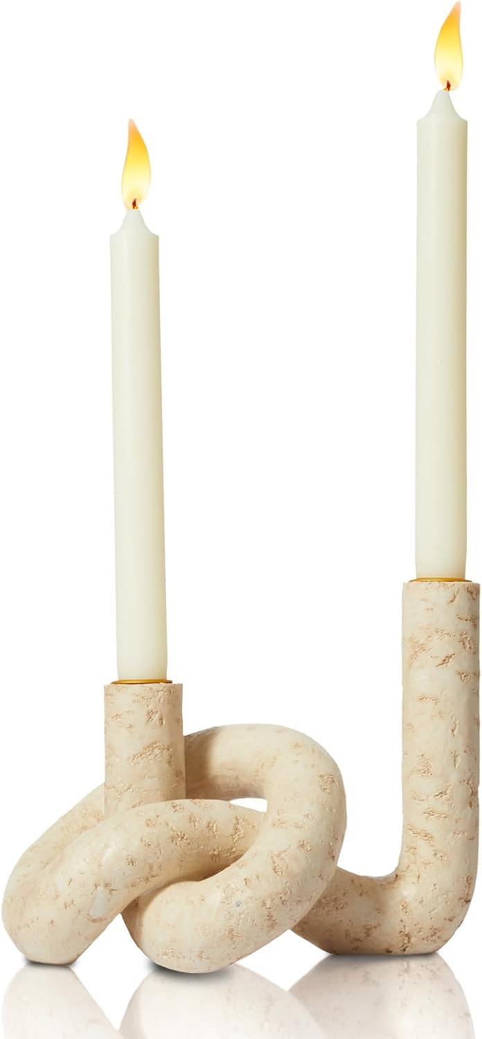 DN DECONATION Knot Shaped Taper Candle Holders, Boho Candlestick Holders