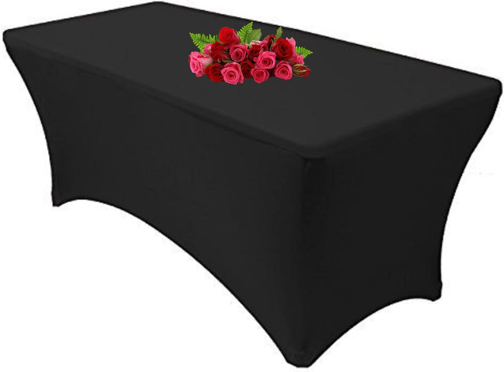 SSYAQRA 10FT Spandex Black Tablecloth for Rectangle Tables - Stretch Table Co...
