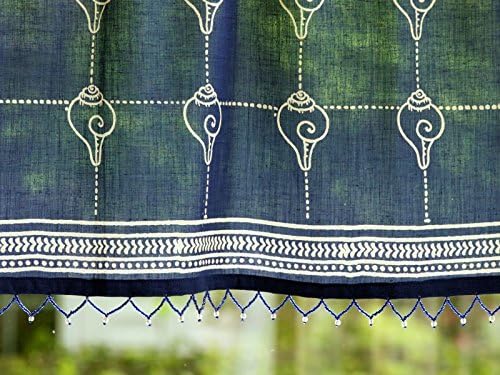 Hand Printed Valance Curtain with Beaded Trim, Pacific Blue CP - Perfect for ...