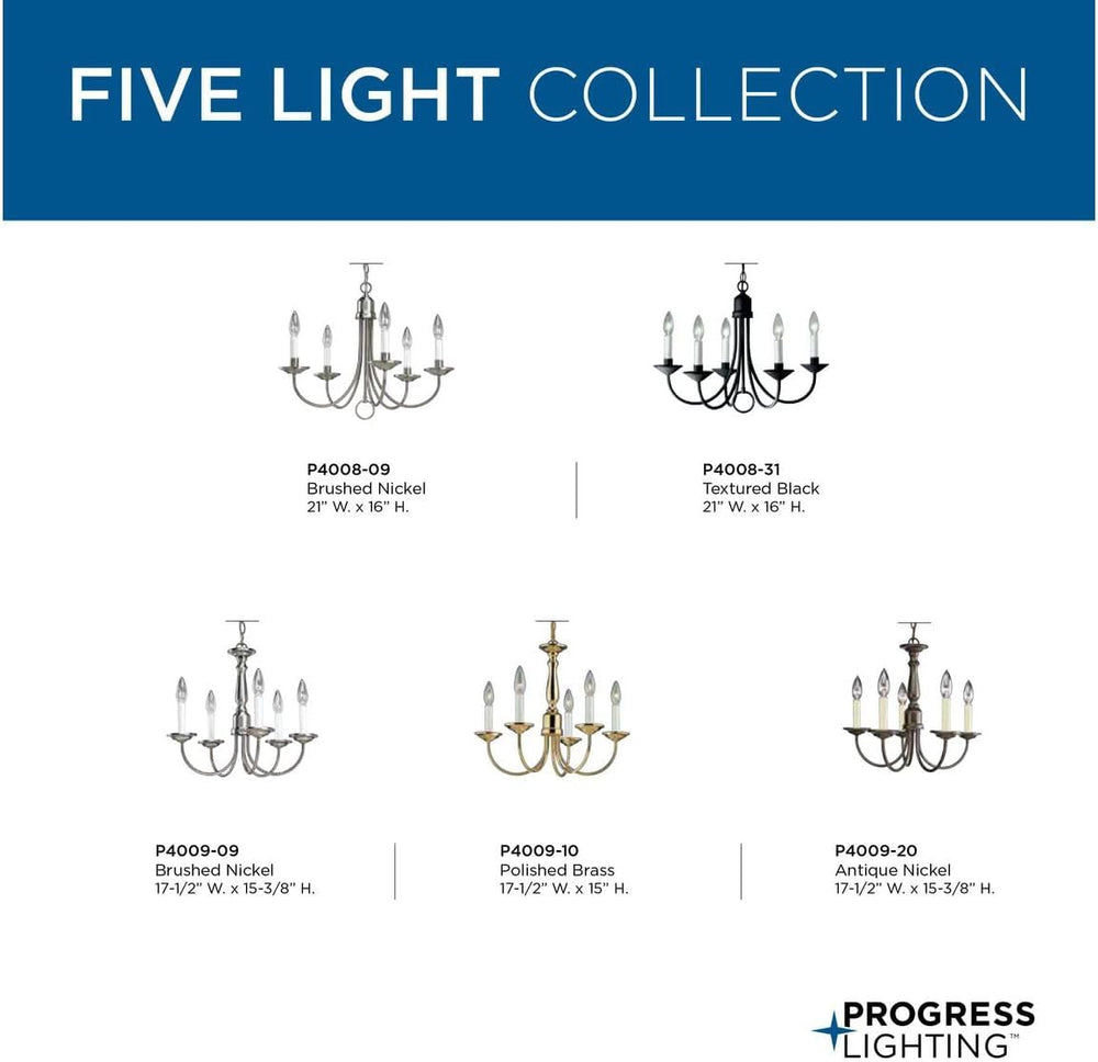 Progress Lighting 5-Light Candles Traditional Chandelier Light, Indoor, P4009...