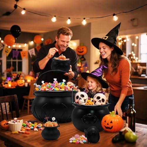 Witch Cauldron Halloween Decoration, 10 in 1 Package Large Black Plastic Cand...