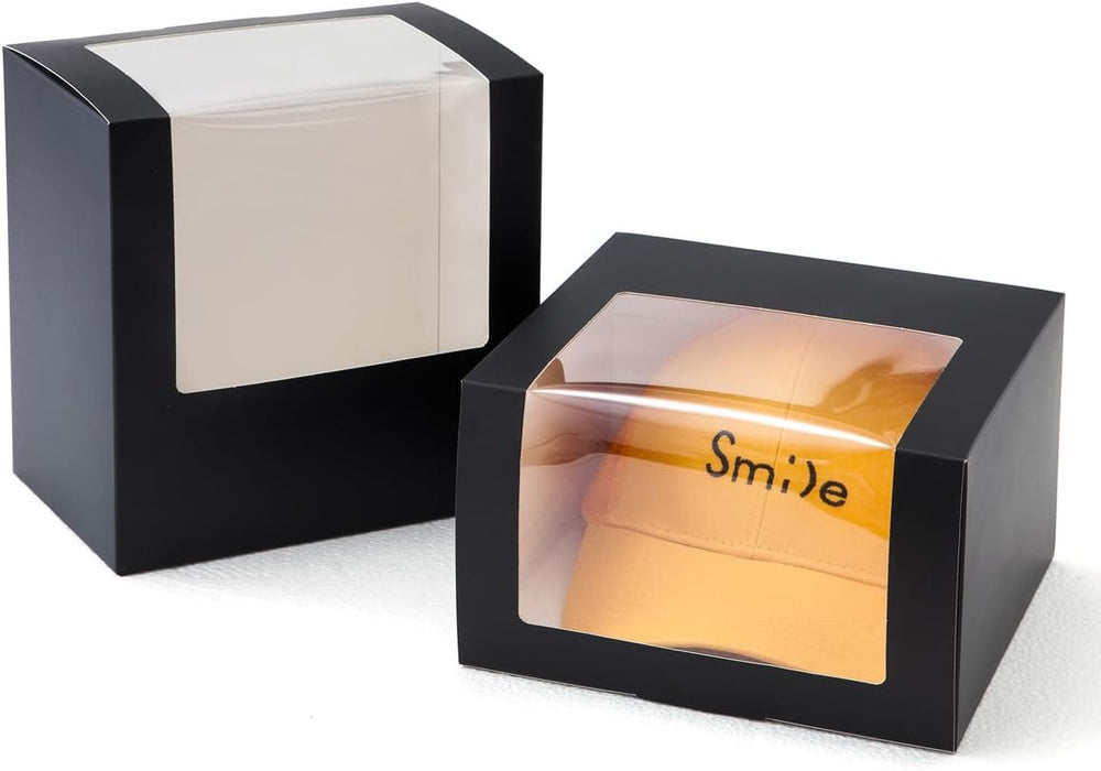 50 Pack Black Gift Boxes with Window, Hat Cap Storage Display Containter