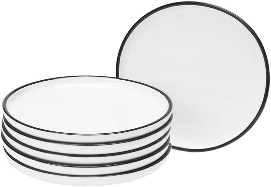 6-inch Small Porcelain Appetizer Plates, White with Black Edges Dinner Side D...