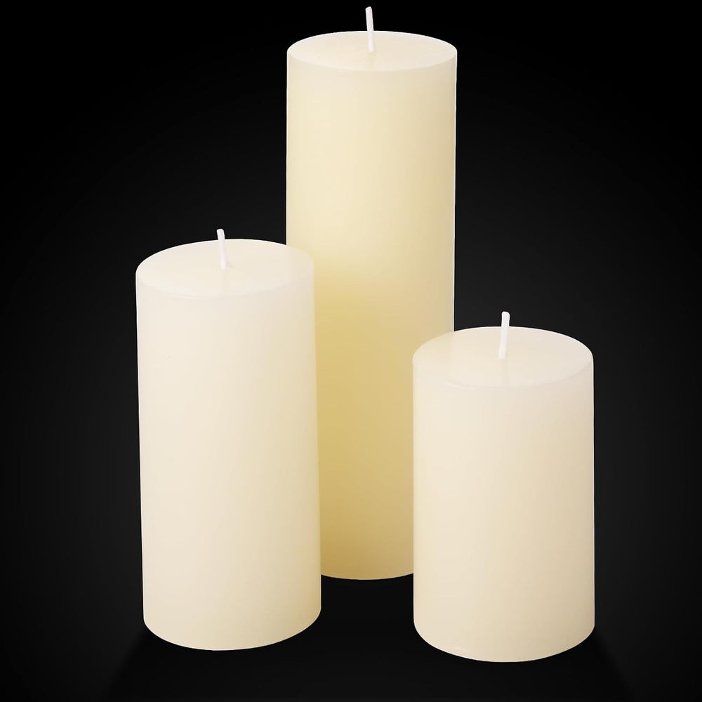 3 Pillar Candle and Holder, S, Ivory White