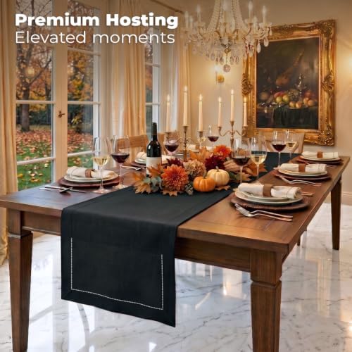 Signature Linen™ by D'Moksha, 100% Pure Linen Black Table Runner 14x120 in