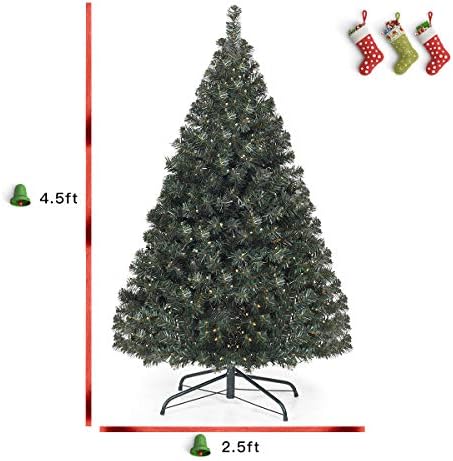 HAPPYGRILL 4.5FT Pre-Lit Artificial Christmas Tree, Auto-Spread Premium Spruc...
