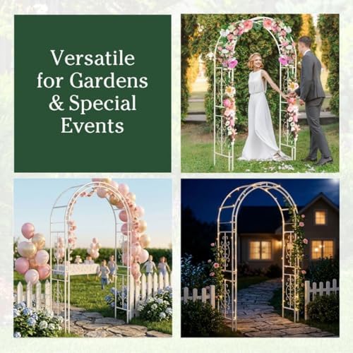 Plow & Hearth Arch Metal Outdoor Garden Arbor Montebello White, 7 Feet Ta...