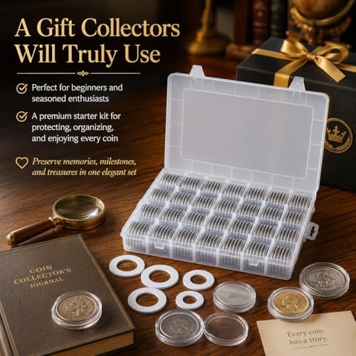 FULLCASE Coin Capsules for Collectors, 168-Piece Storage Case,Fits 20-46mm