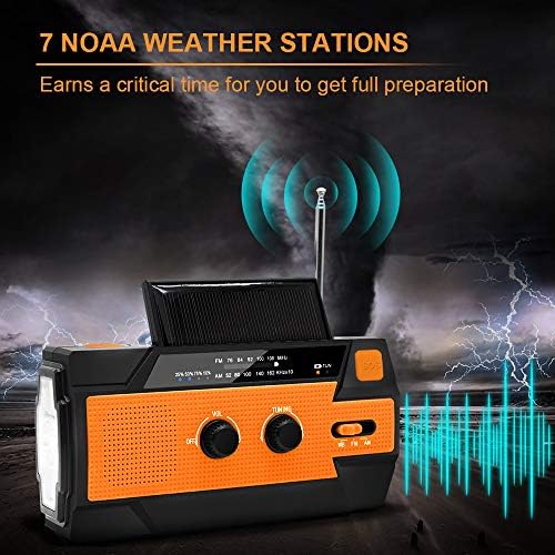 NPET Emergency Solar Hand Crank Radio, AM FM NOAA Portable with LED Light