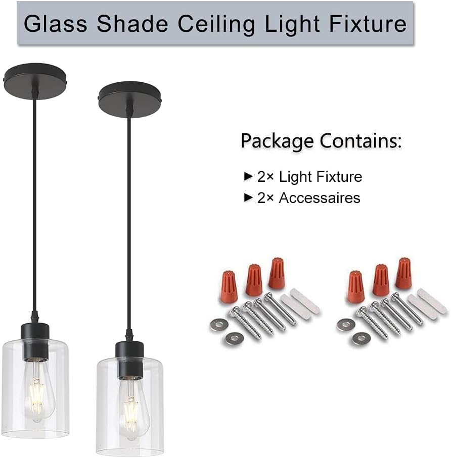 Modern Black Farmhouse Clear Glass Cylinder Pendant Light Fixture,Island Ligh...