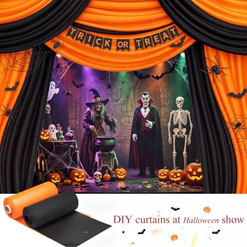 Moukeren 4 Roll Circus Carnival Table Cover Backdrop, Orange, Black