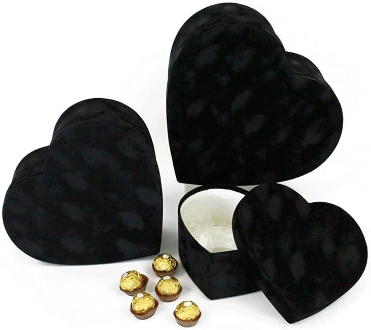 UNIKPACKAGING Premium Quality Heart Shaped Velvet Flower Boxes, SET OF 3, Gif...