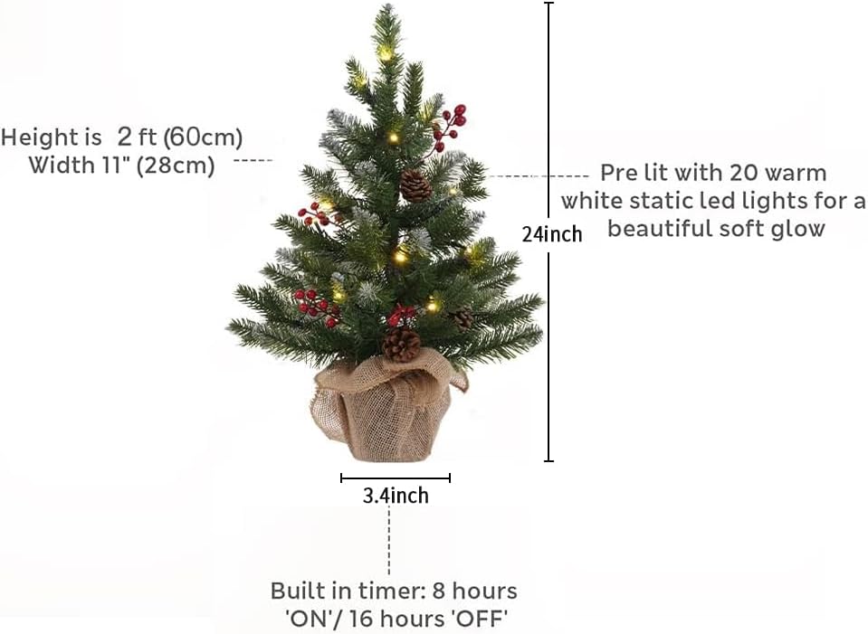 MEETYAMOR 2 FT Mini Christmas Tree, Set of 2 24" PE Prelit Small Artific...