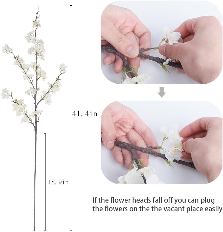 LESING 4pcs Artificial Cherry Blossom Flowers, 41.4" Realistic Fake Silk...