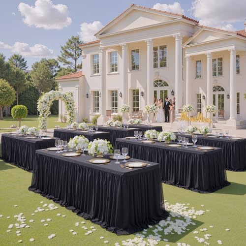 Black Tulle Tablecloth for 8 FT Rectangle Tables 4-Pack, Ideal for Weddings
