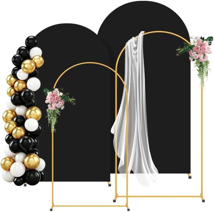 Metal Arch Backdrop Stand and Black Cover Set of 2 (6FT/7.2FT)