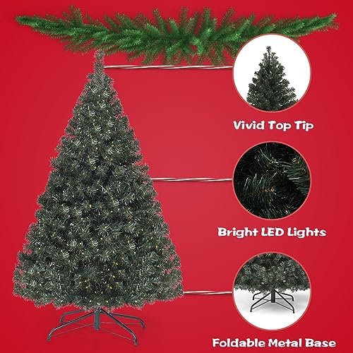 HAPPYGRILL 4.5FT Pre-Lit Artificial Christmas Tree, Auto-Spread Premium Spruc...