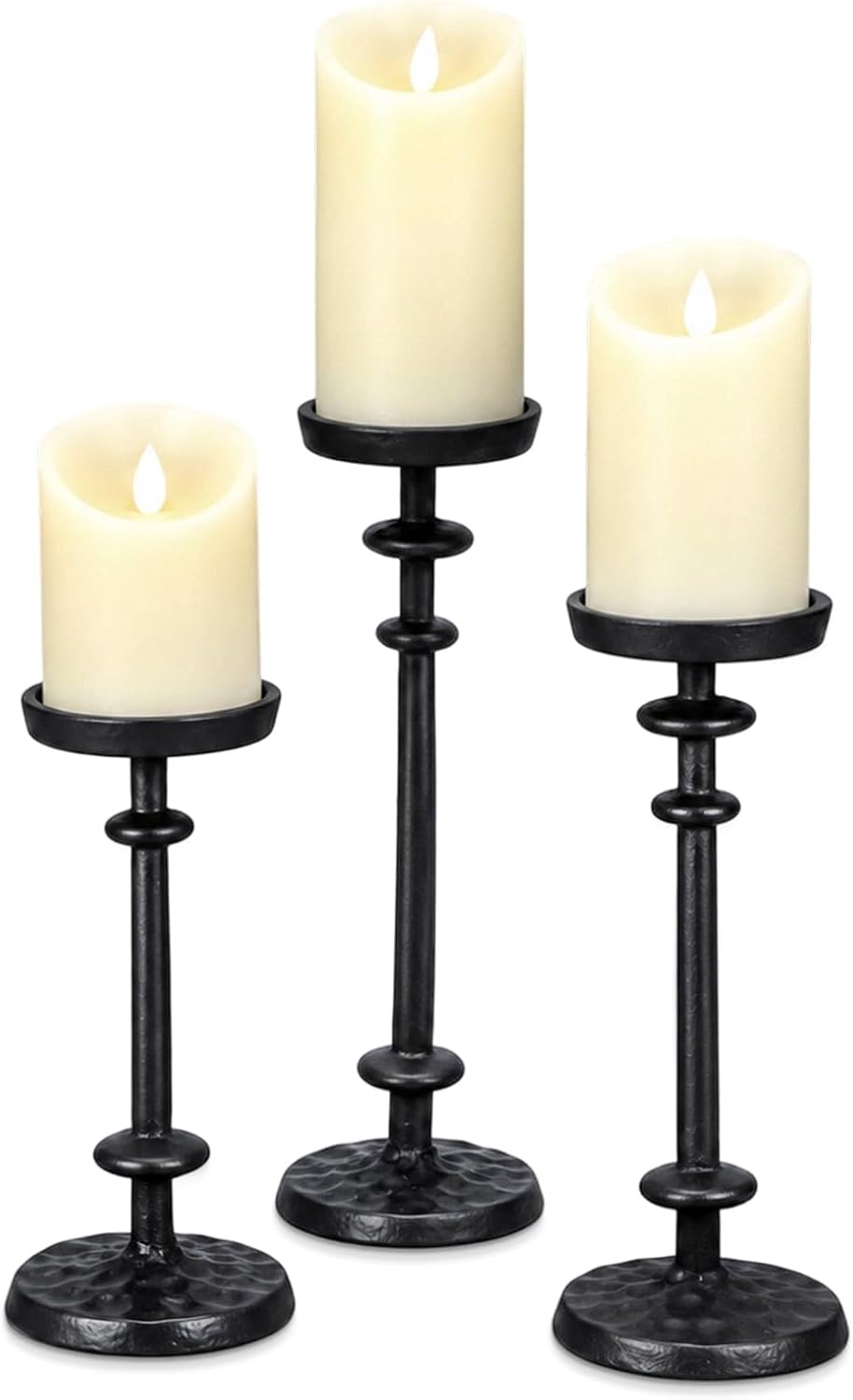 Mumufy 3 Pcs Pillar Candle Holder Set Black Cast Iron Candlestand, 8"10&...