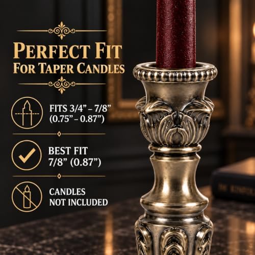 Gothic Victorian Candlesticks 2-Pack Aged Silver Metal Taper Candle Holders