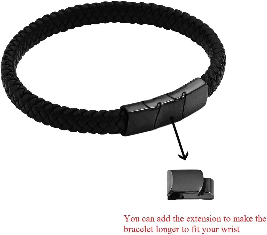 Geoffrey Beene Men's Braided Genuine Leather Bracelet with Stainless Stee...