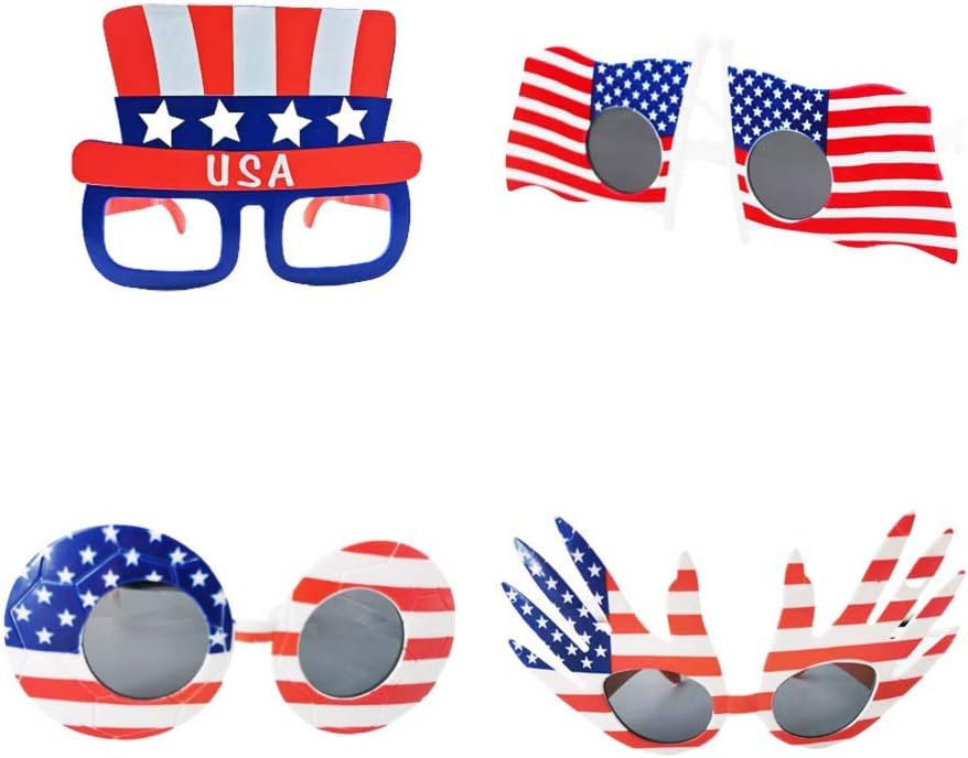12 American Flag Party Glasses, USA Patriotic Sunglasses Photo Booth Props
