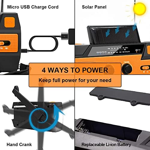NPET Emergency Solar Hand Crank Radio, AM FM NOAA Portable with LED Light